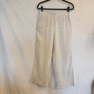 Daily Ritual W8 Soft Linen White/Black Wide Leg Flat Front Pull On Pants A312